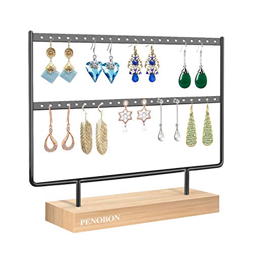 Organizador de Pendientes Giratorio Soporte Joyas Organizador con Fondo de Bandeja para Joyería, Collares, Pendientes, Estilo Retro, Pulseras (Negro)