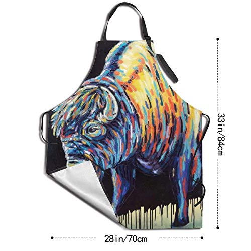 Osmykqe Bison - Delantal ajustable con bolsillos, diseño de búfalo pong para el hogar, cocina, hornear, jardinería, delantal para mujeres y hombres