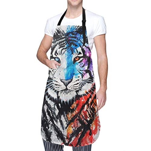 Osmykqe - Delantal con bolsillo y corbatas ajustables, diseño de tigre, para cocinar, hornear, manualidades, jardinería