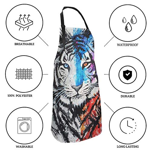 Osmykqe - Delantal con bolsillo y corbatas ajustables, diseño de tigre, para cocinar, hornear, manualidades, jardinería