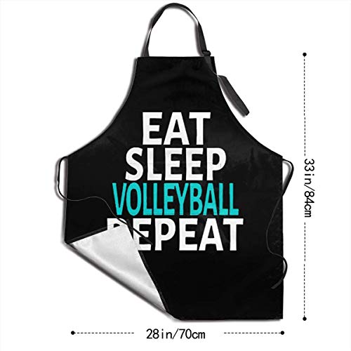 Osmykqe Eat Sleep Voleibol Repeat - Delantal con bolsillo y lazos ajustables, delantal de cocina para cocinar, hornear, manualidades, jardinería