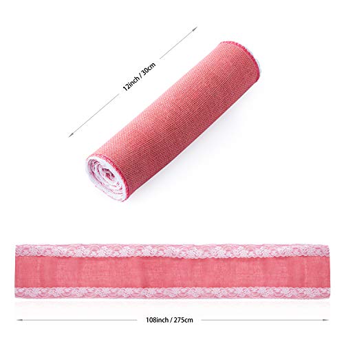 OSVINO Camino de Mesa de Tela de Yute de Lino Natural Cosido, Encaje Blanco, diseño Floral, Camino Antiguo, Lavable, 30 x 275 cm, para Boda, jardín, casa, Hotel, Restaurant, Rosa, 30x275cm…