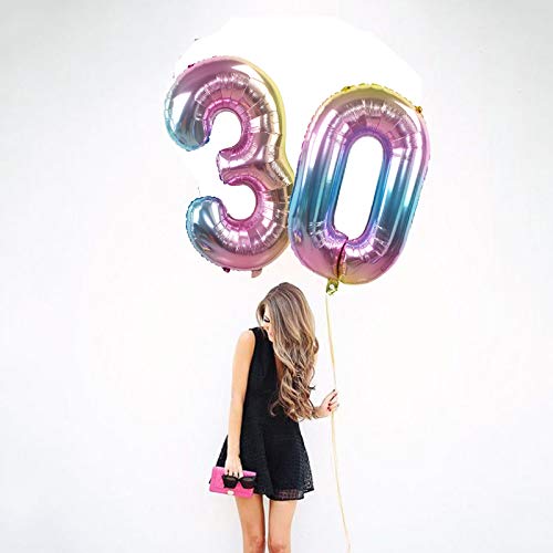 Ouinne Globo 30 Años, 32 Pulgadas Globo del Cumpleaños Número 30 Helio Globos para La Decoración Boda Aniversario (Rainbow)