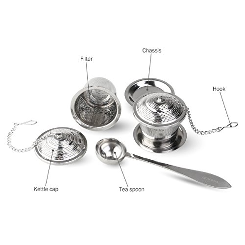 OUNONA Infusor de Té en Acero Inoxidable(Pack de 2 Infusores) Con Cucharada de Té y Bandejas de Goteo