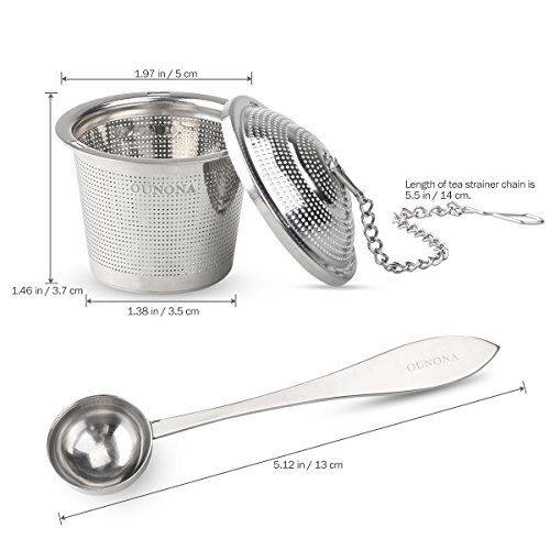 OUNONA Infusor de Té en Acero Inoxidable(Pack de 2 Infusores) Con Cucharada de Té y Bandejas de Goteo