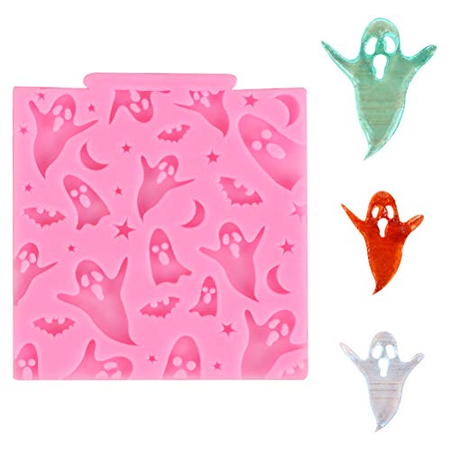 Oyria - Moldes de silicona para chocolate de Halloween, para decoración de tartas de fondant, dulces, fantasmas, murciélagos, luna y estrella para hornear