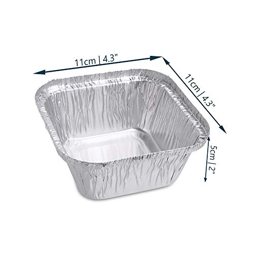 Pack de 25 moldes desechables de aluminio cuadrados de tamaño pequeño, 11 x 11 cm