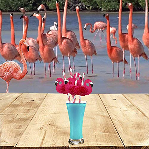 Pajitas de Papel (Pack de 100) - 20cm Pajitas Ecológicas Flamenco Rosa - No Toxicas, Biodegradables a Rayas - Pajitas sin Plástico para Fiestas de Cumpleaños, Bodas, Piscinas y Cocteles