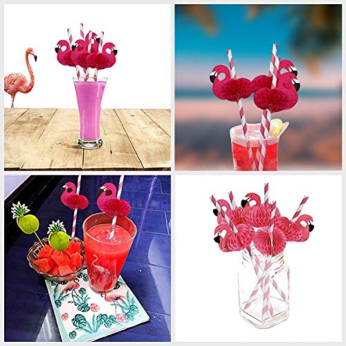 Pajitas de Papel (Pack de 100) - 20cm Pajitas Ecológicas Flamenco Rosa - No Toxicas, Biodegradables a Rayas - Pajitas sin Plástico para Fiestas de Cumpleaños, Bodas, Piscinas y Cocteles