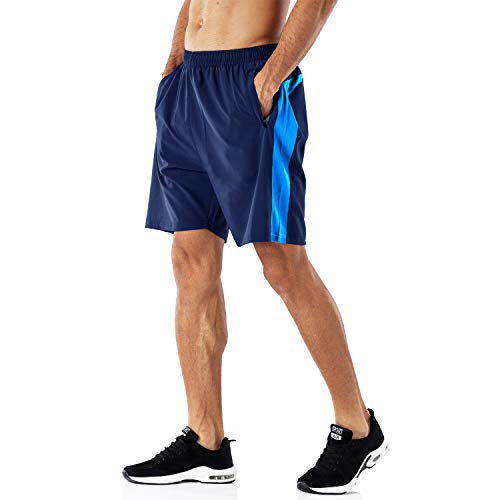 Pantalones cortos de deporte para hombre de secado rápido, pantalones cortos con bolsillo con cremallera, Hombre, color azul marino, tamaño S