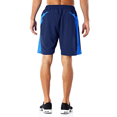 Pantalones cortos de deporte para hombre de secado rápido, pantalones cortos con bolsillo con cremallera, Hombre, color azul marino, tamaño S