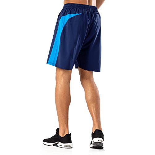 Pantalones cortos de deporte para hombre de secado rápido, pantalones cortos con bolsillo con cremallera, Hombre, color azul marino, tamaño S