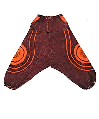 Pantalones de harén étnicos de algodón descolorido, de Aladdin, con entrepierna gota, unisex, para festival, hippy Marrón Marron L-XL