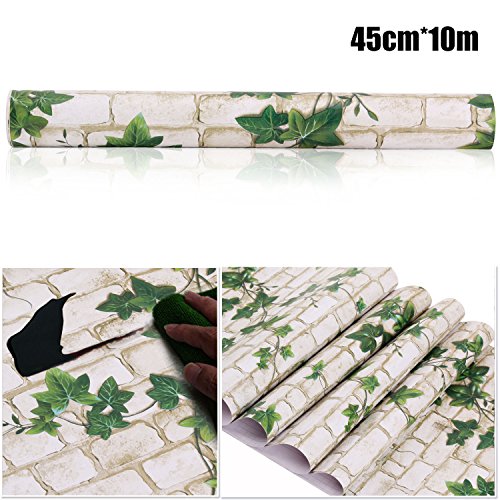 Papel Pintado de Pared Empapelado Autoadhesivo Pegatina Mural Ladrillo Paneles Decorativos Wallpaper Extraíble Impermeable Decoración de Hogar Cocina Salón Moderna TV Decor 0,45M*10M