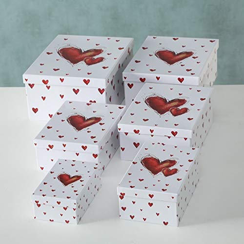 Paper Collection Juego x 6 Cubos de Almacenaje de Cartón con Tapa Contenedores Rectangulares Decorativos Corazones Rojos Latiendo Varios Tamaños