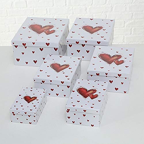 Paper Collection Juego x 6 Cubos de Almacenaje de Cartón con Tapa Contenedores Rectangulares Decorativos Corazones Rojos Latiendo Varios Tamaños