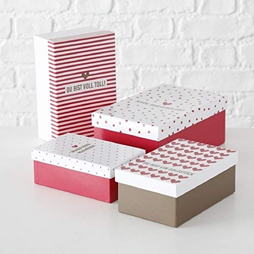 Paper Collection Muebles Hogar Accesorios DDecorativos Organización Contenedores Juego de 4 Cubos en Cartón de Almacenaje con Tapa Blanco y Rojo Varios Tamaños