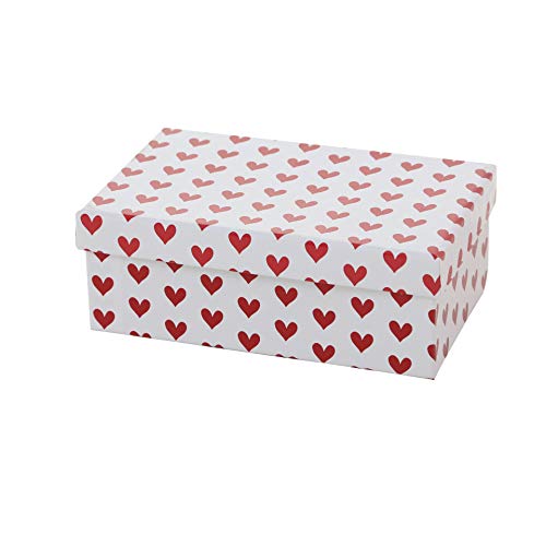Paper Collection Muebles Hogar Accesorios DDecorativos Organización Contenedores Juego de 6 Cubos en Cartón de Almacenaje con Tapa Blanco y Rojo Puntos Líneas Corazones Varios Tamaños