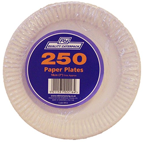 Paquete de 250 platos de papel de Caterpack color blanco, 18 cm