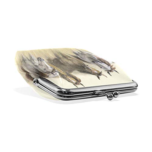 Pastel-Drawing-of-Herd-Horses Mini Monedero de Cuero con Cierre a presión para Mujeres y niñas