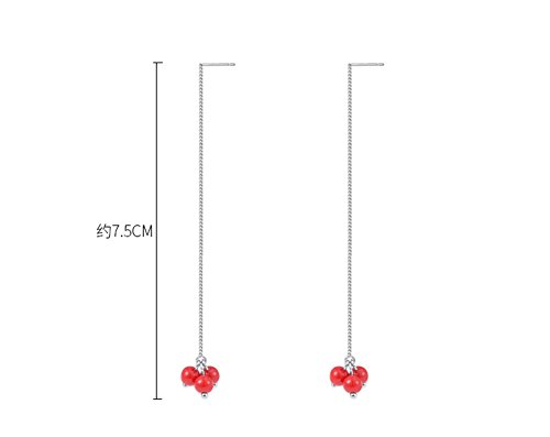 Pendientes redondos de alubias rojas S925 pendientes de plata pura pendientes largos de personalidad temperamento