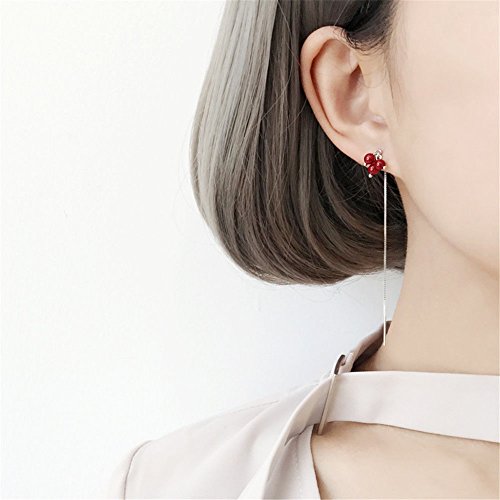 Pendientes redondos de alubias rojas S925 pendientes de plata pura pendientes largos de personalidad temperamento