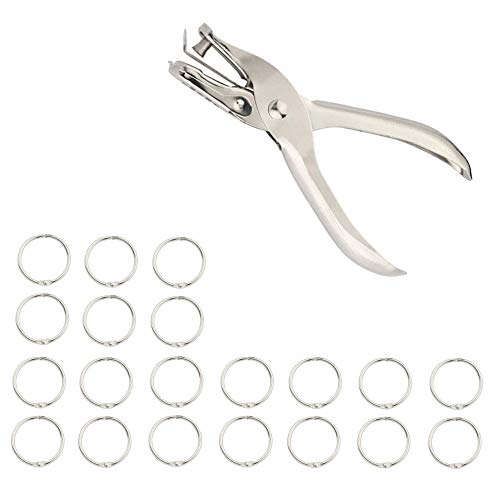 Perforadora de un Solo Orificio Redonda,6 mm Perforadora de Papel perforadora 1 agujero（Incluye 20 anillos de acero inoxidable）