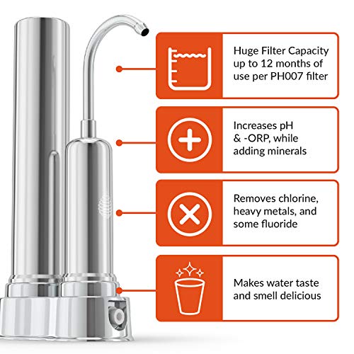 PH REGENERADO purificador de filtro de agua del grifo - Sistema de filtro de agua alcalina de alto pH - Dispensador de agua filtrada para cocina y baño - Fácil instalación, larga vida útil del filtro