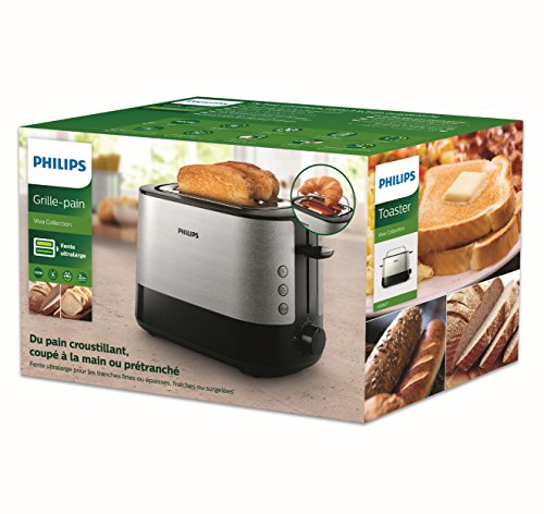 Philips Daily HD2637/90 - Tostador 950 W, Doble Ranura, Color Negro, Inox