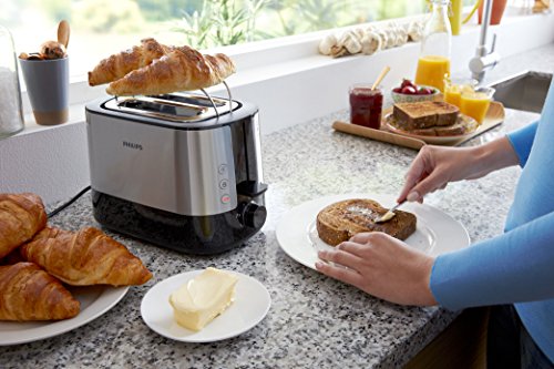 Philips Daily HD2637/90 - Tostador 950 W, Doble Ranura, Color Negro, Inox