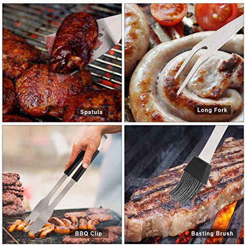 PHILORN Herramienta Barbacoa [20Pcs] Accesorios de Barbacoa de Acero Inoxidable, Utensilios Parrilla con Espátula Pinzas Tenedores Pinceles Brochetas Sostenedores Maíz y Bolsa Fácil de Transportar