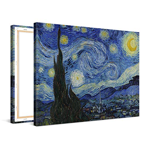 PICANOVA – Vincent Van Gogh Starry Night 80x60cm – Cuadro sobre Lienzo – Impresión En Lienzo Montado sobre Marco De Madera (2cm) – Disponible En Varios Tamaños