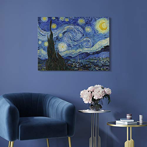 PICANOVA – Vincent Van Gogh Starry Night 80x60cm – Cuadro sobre Lienzo – Impresión En Lienzo Montado sobre Marco De Madera (2cm) – Disponible En Varios Tamaños