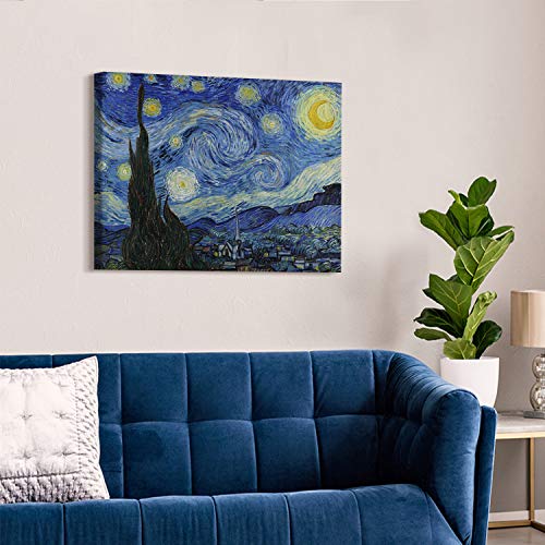 PICANOVA – Vincent Van Gogh Starry Night 80x60cm – Cuadro sobre Lienzo – Impresión En Lienzo Montado sobre Marco De Madera (2cm) – Disponible En Varios Tamaños