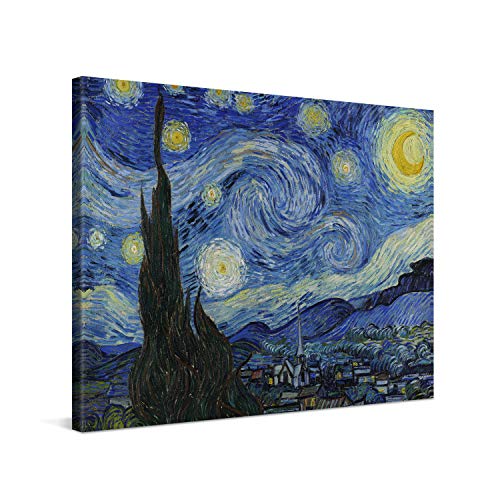 PICANOVA – Vincent Van Gogh Starry Night 80x60cm – Cuadro sobre Lienzo – Impresión En Lienzo Montado sobre Marco De Madera (2cm) – Disponible En Varios Tamaños