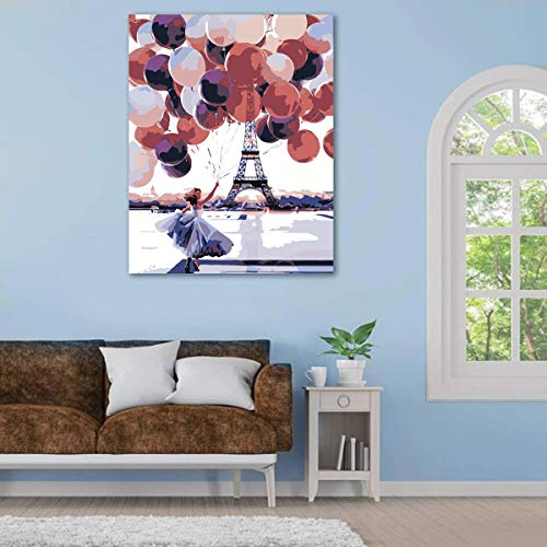 Pintar por números para Adultos Paisaje de Globos de París - Pintura para Pintar por números con Pinceles y Colores Brillantes Cuadro de Lienzo con numeros pre Dibujado fácil de Pintar