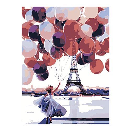 Pintar por números para Adultos Paisaje de Globos de París - Pintura para Pintar por números con Pinceles y Colores Brillantes Cuadro de Lienzo con numeros pre Dibujado fácil de Pintar