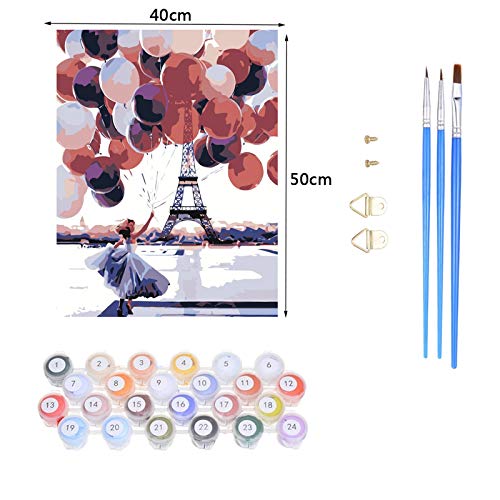 Pintar por números para Adultos Paisaje de Globos de París - Pintura para Pintar por números con Pinceles y Colores Brillantes Cuadro de Lienzo con numeros pre Dibujado fácil de Pintar