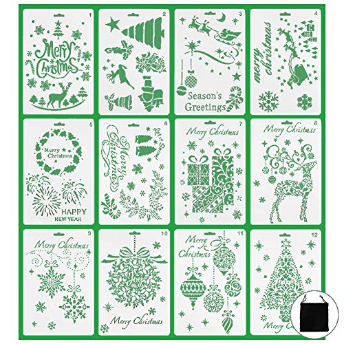 Plantillas para Dibujar y Pintar 12 plantillas de diario de Navidad Pintura Feliz Noel Árbol de Navidad para cuaderno,diario,álbum de Recortes,Manualidades Stencil Plantillas Para Scrapbooking (B)