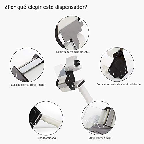 Precintadora Profesional de Embalar - Incluye Pistola Dispensador de Cinta Adhesiva + 3 rollos Precinto (2 marrón + 1 transparente)