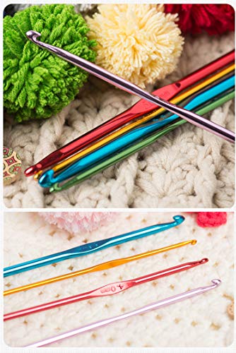 Qemsele Kit de Ganchillos 100 pcs Ganchillos Crochet Agujas de Punto Coloridas Set de Ganchos de Tejer Ganchillo Kit Conjunto de Ganchillo Regalo Ganchillo Crochet para Novatos, Principiantes