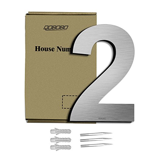 qobobo® Número Casa 2 Dos Signo Vivienda Calle de 304 Acero Inoxidable Cepillado , 200mm