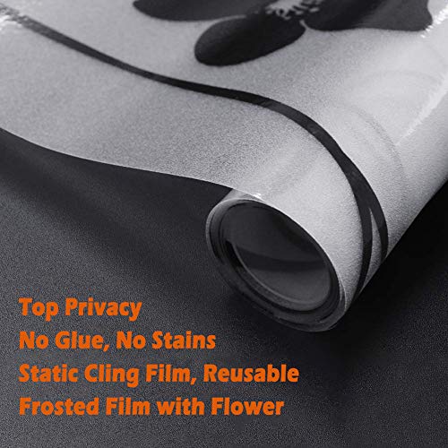 Qualsen Vinilo para Ventana Vinilo para Cristal de Privacidad Vinilo de Ventana Esmerilada Decorativa para Baño Despacho Cocina Anti-UV 44.3 x 400 cm, Flor Negra