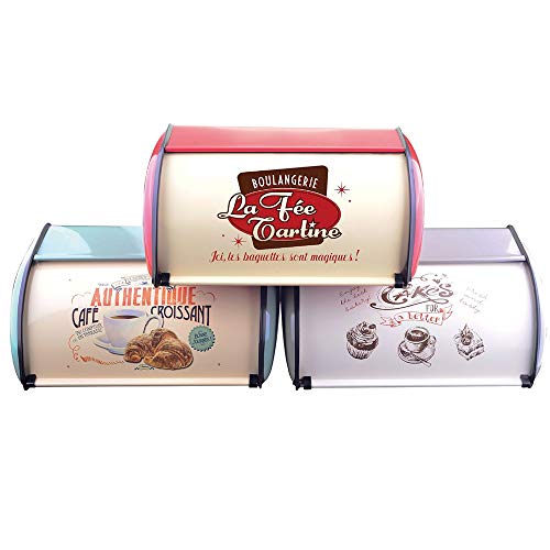 QYWJ Metal Pan Caja, Panera para Cocina con Tapa de Rollo, Elegante Caja Retro Antideslizante para almacenar Pan Postre Comida, Gran Capacidad - 13.9 * 9.1 * 5.7 Pulgadas