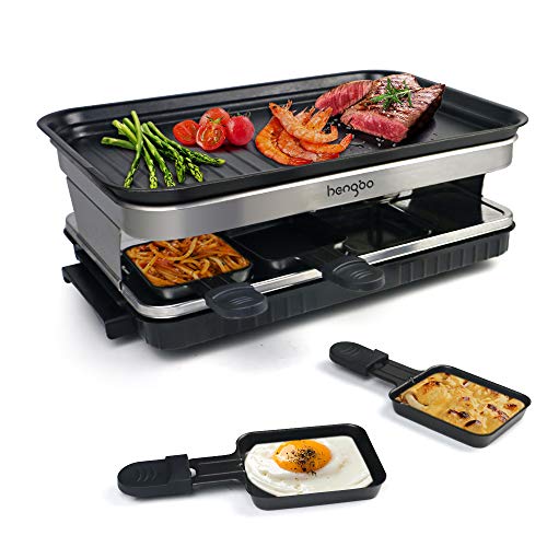 Raclette Parrilla con Antiadherente Revestido de Térmicamente Aislado Asas 8 Sartenes para 8 Personas 1500W Negro