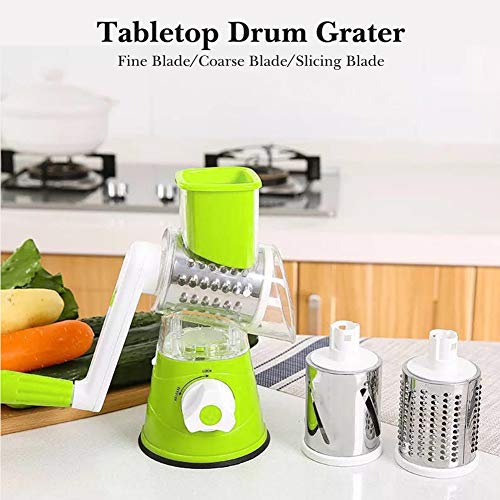 Rallador manual giratorio de queso, 3 en 1, triturador para pepino, nuez, patata, queso zanahoria, ensalada de verduras