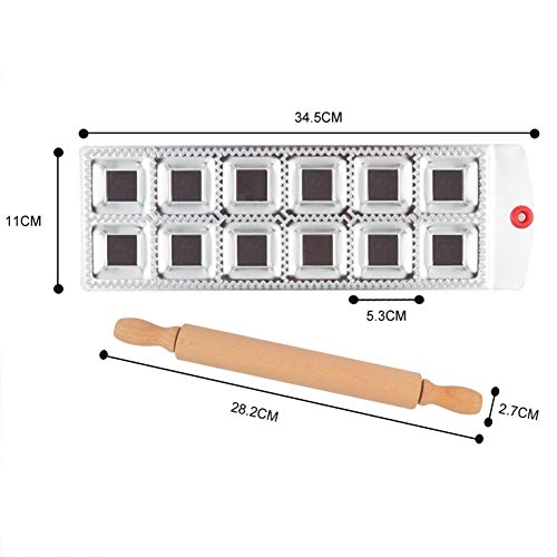 Ravioli Maker Mold, juego de sellos para hacer pasta con un rodillo fácil bandeja con borde cuadrado cortador marco 12 Square Shape