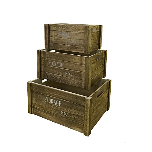 Rebecca Mobili Juego3 pz Caja de Madera Vintage, Cajas Frutas Ideas decoupage salón Cocina, marrón - Medidas: 20 x 41 x 31 cm (AxANxF) - Art. RE4475