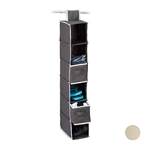 Relaxdays, 82x14,5x30 cm Organizador Colgante con 6 Estantes y 2 Cajones, Tela-Cartón, Antracita