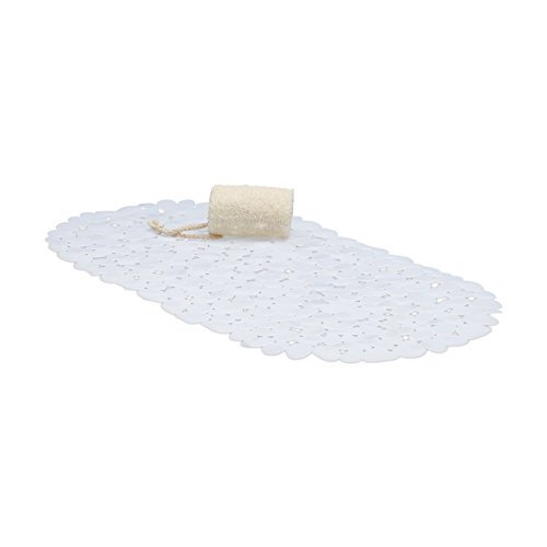 Relaxdays Alfombra Bañera Antideslizante, Diseño Piedra, Alfombrilla Baño Ventosas, PVC, 1 Ud, 66,5 x 34,5 cm, Blanco